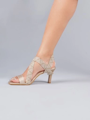Stylestry Trendy Stylish Embellished Golden Heeled Sandals For Women & Girls