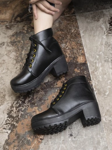 Stylestry Womens & Girls Black High-Top Platform Heeled Boots