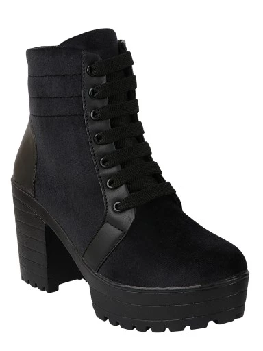Stylestry Womens & Girls Black Solid Heeled Boots