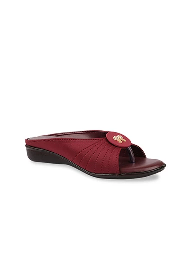 Stylestry Womens & Girls Cherry-Coloured Embellished One Toe Flats with Bows