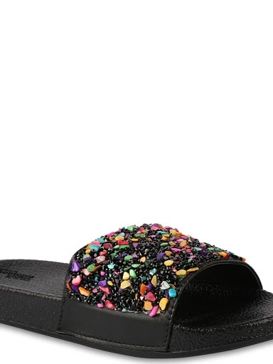 Stylestry Women Black Embellished Sliders