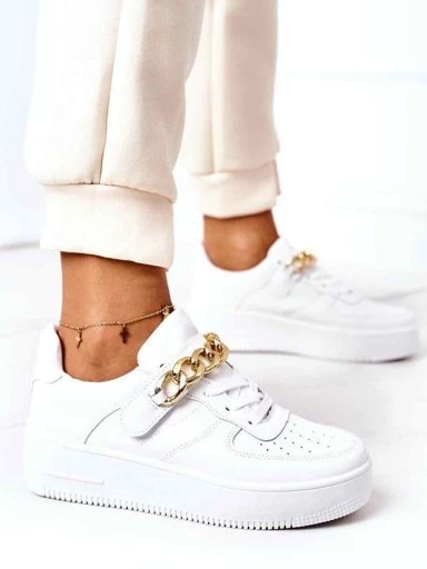 Stylestry Stylish Trendy Casual White Sneakers with chain Style For Women & Girls