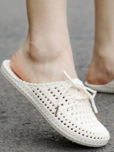 Stylestry Womens & Girls White-Coloured Woven Design Flats Mules