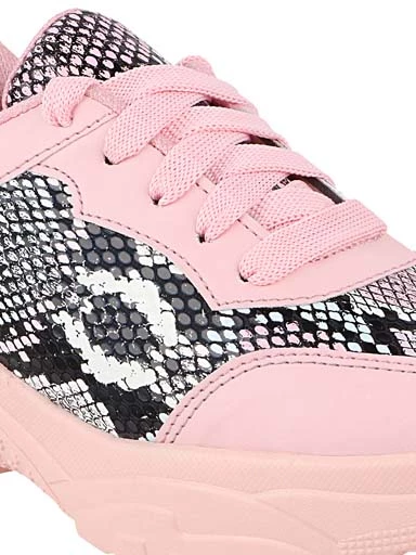 Stylestry Womens & Girls Pink ColourBlocked Lace Up Walking Shoes