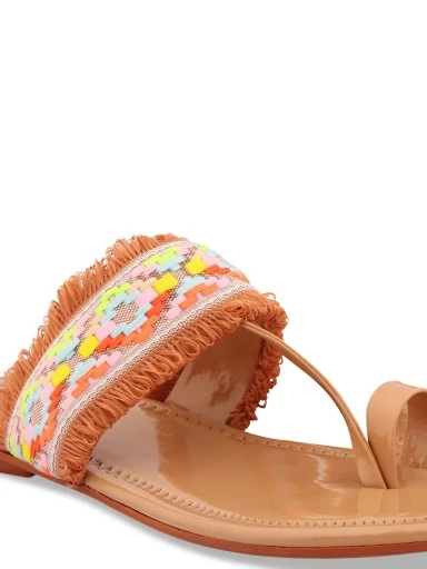 Stylestry Women Tan Brown Woven Design One Toe Flats