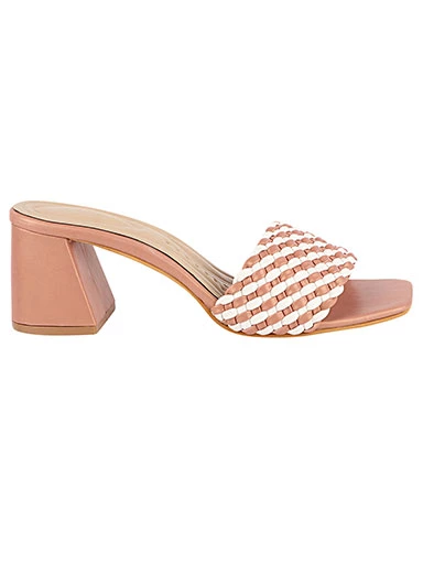 Stylestry Womens & Girls Pink & White Striped Block Peep Toes