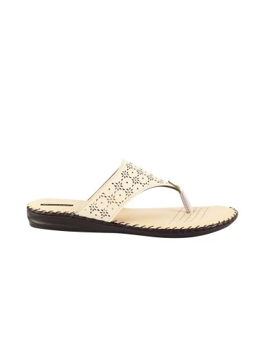 Stylestry Women Cream Laser Cuts Open Toe Flats