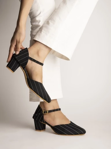 Stylestry Womens & Girls Black Striped Block Heels Pumps