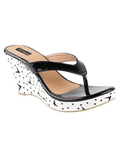 Stylestry Women's & Girl's Black Printed Wedges Heeled Sandals