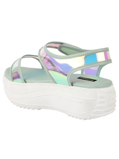 Stylestry Green Embellished Flatform Heeled Sandals