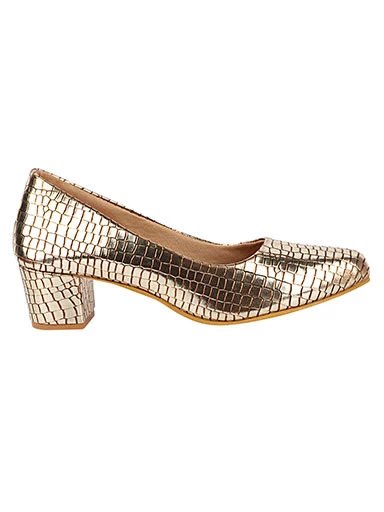 Stylestry Womens & Girls Gold-Toned Textured Block Pumps