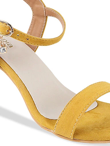 Stylestry Women Yellow Solid Velvet Stilettos Heels