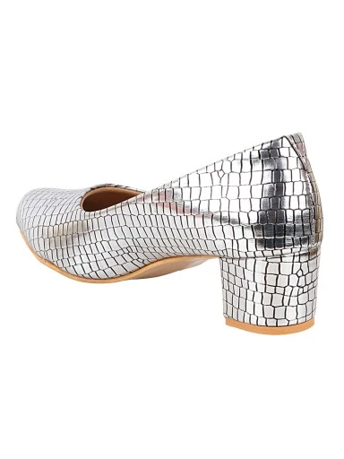 Stylestry Womens & Girls Silver Textured Block Pumps