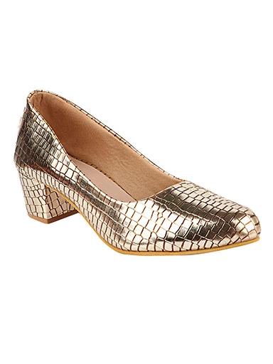 Stylestry Womens & Girls Gold-Toned Textured Block Pumps