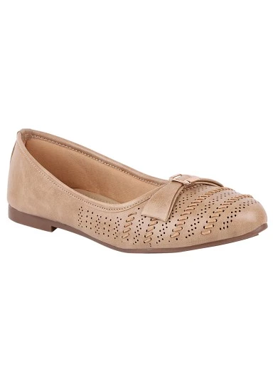Stylestry Women Beige Ballerinas with Laser Cuts Flats