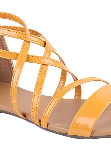 Stylestry Womens & Girls Yellow Zipper Gladiator Flats