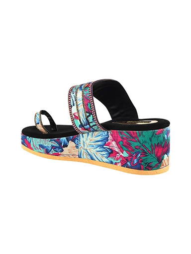 Stylestry Womens & Girls Blue & Pink Floral Print Embellished Platforms