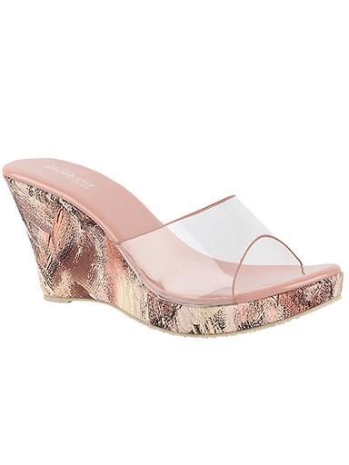 Stylestry Womens & Girls Peach & Transparent Wedge Heels