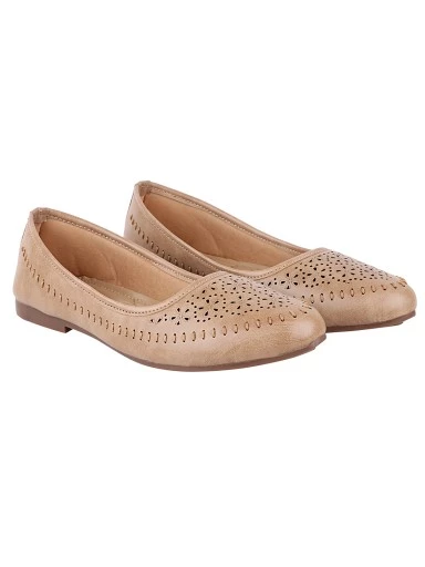 Stylestry Women Peach-Coloured Ballerinas with Laser Cuts Flats