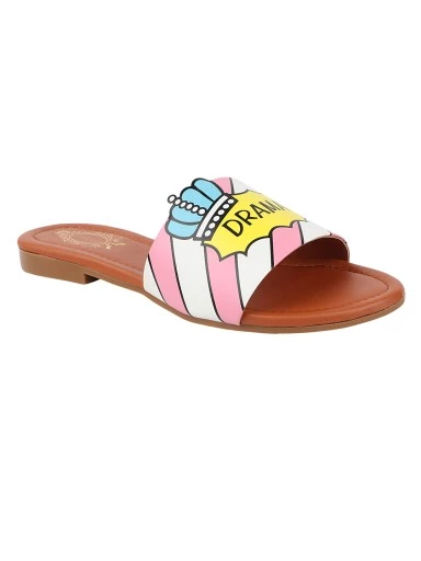 Stylestry Women Pink & Yellow Printed Open Toe Flats