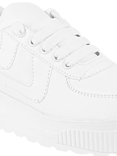 Stylestry Women White Solid Suede Heeled Sneakers