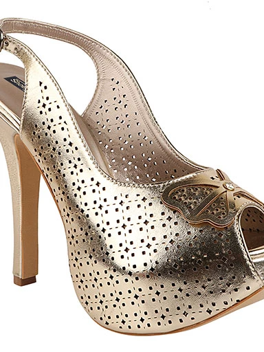 Stylestry Women's & Girl's Gold Slim Heeled Peep Toes with Bows