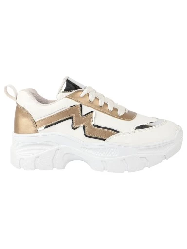 Stylestry Women White & Gold Mesh Walking Shoes