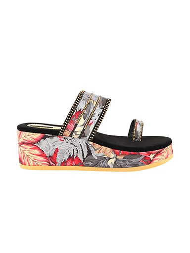 Stylestry Womens & Girls Red & Grey Floral Print Embellished Platforms