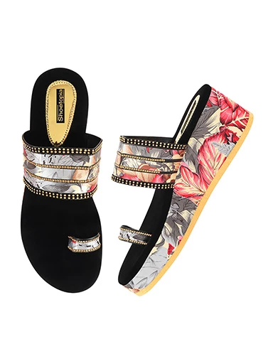 Stylestry Womens & Girls Red & Grey Floral Print Embellished Platforms