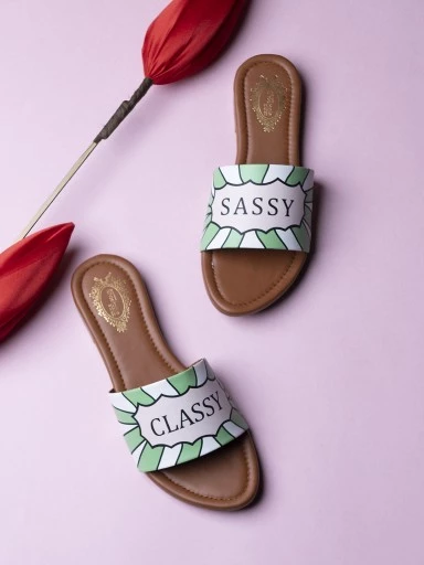 Stylestry Women Green Printed Open Toe Flats