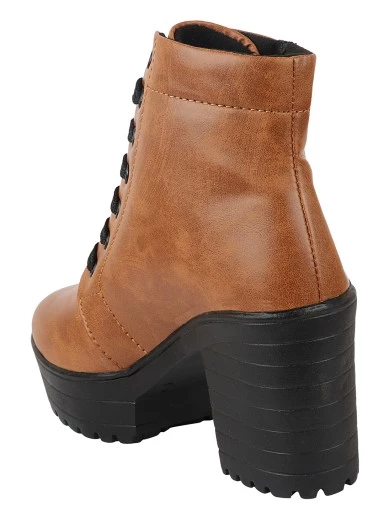 Stylestry Womens & Girls Tan Coloured Solid Lace Up Boots