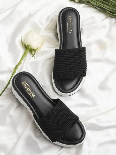 Stylestry Women's & Girl's Black Embellished Wedge Sandals