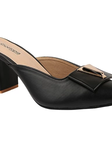 Stylestry Womens & Girls Black Solid Block Mules