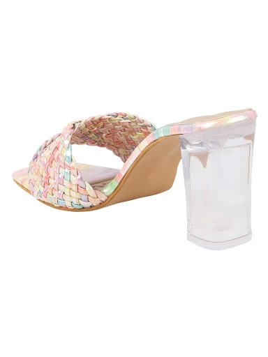 Stylestry Women Multicolored Peep Toe Block Transparent Heels