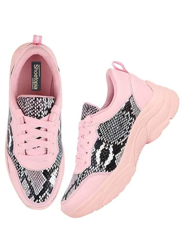 Stylestry Womens & Girls Pink ColourBlocked Lace Up Walking Shoes
