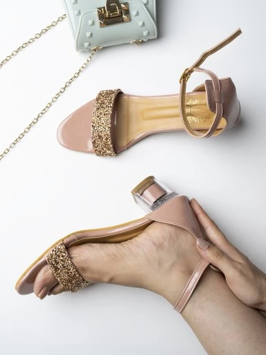 Stylestry Womens & Girls Peach Transparent Block Heels Solid Sandals