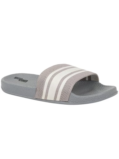 Stylestry Women Grey & White Striped Sliders