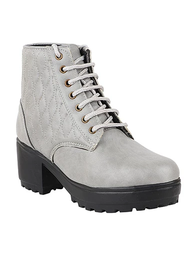 Stylestry Womens & Girls Lace Up High Top Solid Grey Heeled Boots