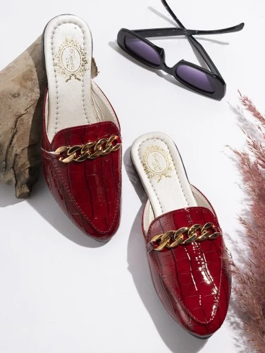 Stylestry Women Maroon Solid Mules