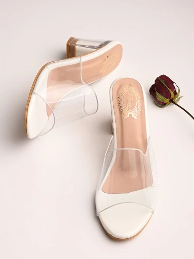 Stylestry Womens & Girls White Transparent Solid Block Heels