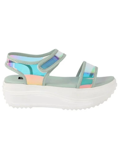 Stylestry Green Embellished Flatform Heeled Sandals
