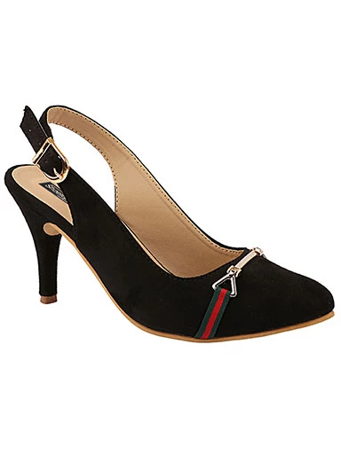 Stylestry Women's & Girl's Black Striped Suede Stiletto Pumps