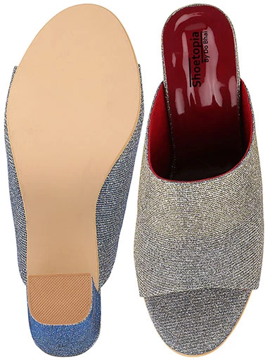 Stylestry Women's & Girl's Grey Woven Design Peep Toe Block Heels