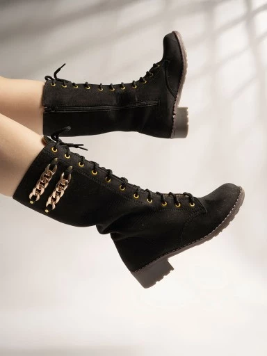 Stylestry Stylish Casual Comfortable Black Boots with elegant side chain For Women & Girls
