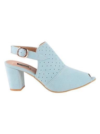 Stylestry Womens & Girls Blue Laser Cuts Peep-Toed Heeled Mules