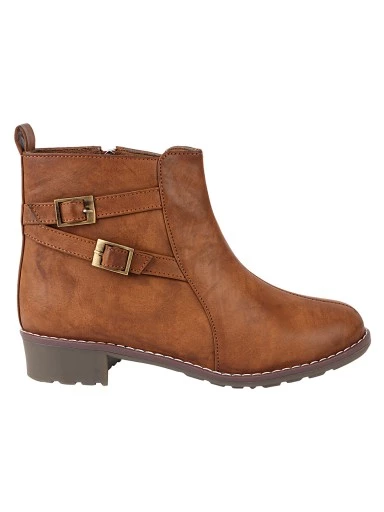Stylestry Womens & Girls Tan Solid Zipper Heeled Boots
