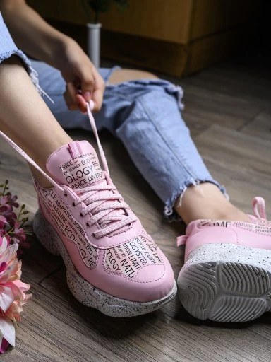 Stylestry Womens & Girls Pink Lace Up Walking Sneakers Shoes