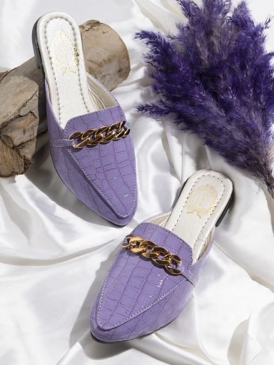 Stylestry Women Purple Solid Mules