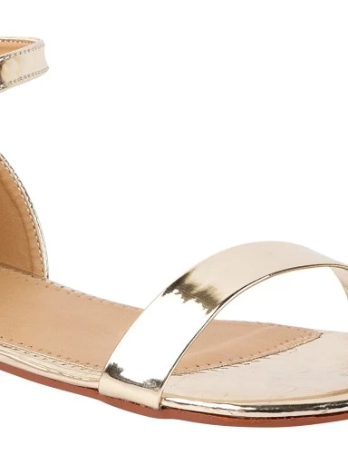 Stylestry Women Gold-Toned Embellished Open Toe Flats