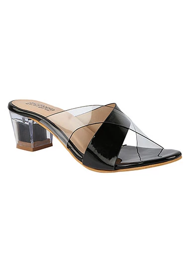 Stylestry Womens & Girls Black Transparent Colourblocked Heels